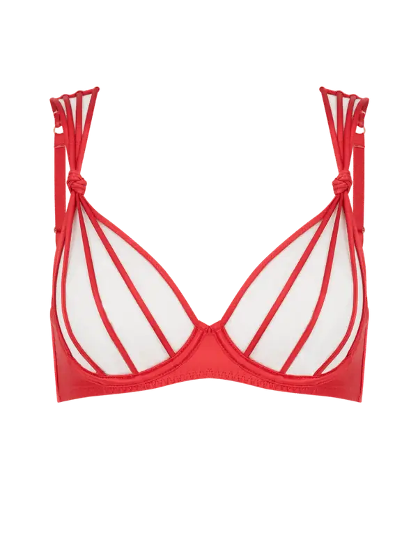 Ozara Plunge Underwired Bra Sand/Red | Agent Provocateur